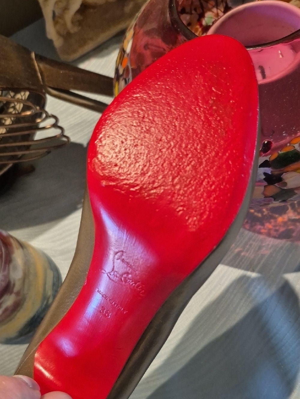 Christian Louboutin Mater Claude Bronzo 85 Calf  Peep-Toe  Heels Sz 38. - Picture 8 of 16